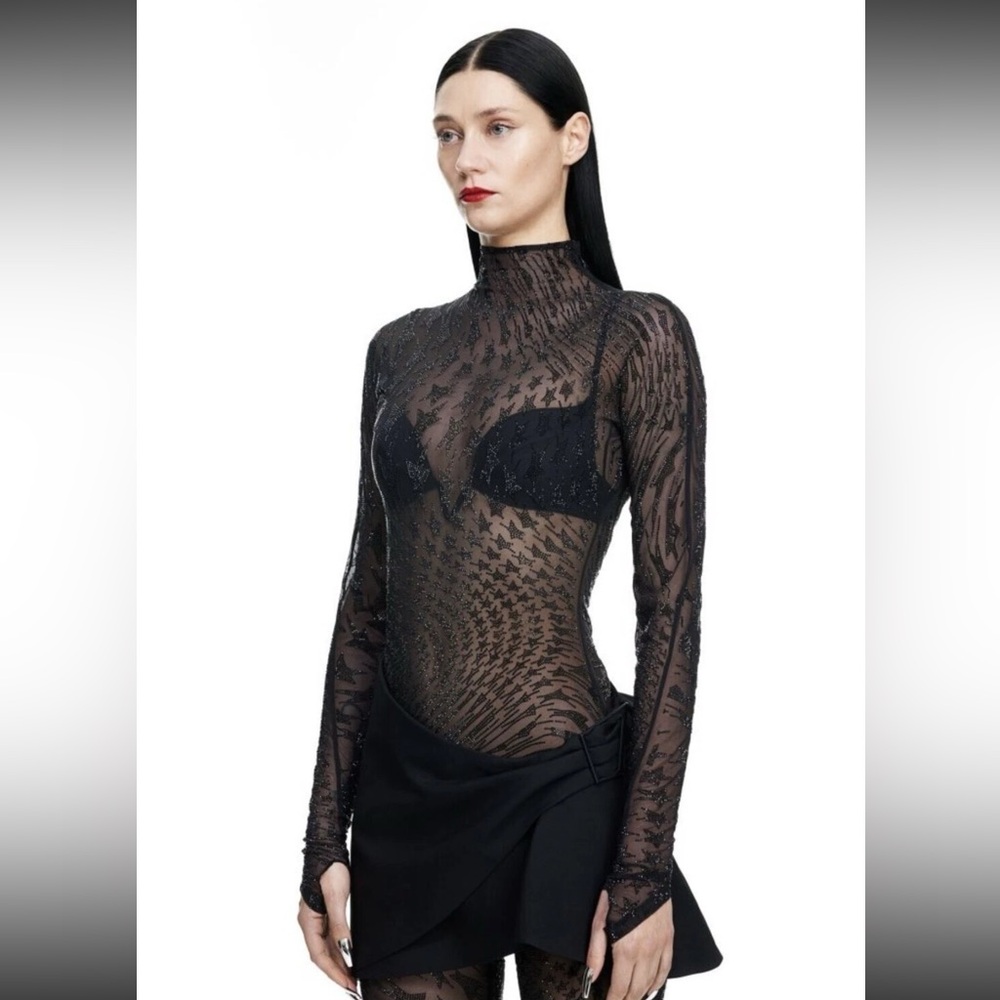 H&M x Mugler Embellished Rhinestone Mesh Top - M BNWT